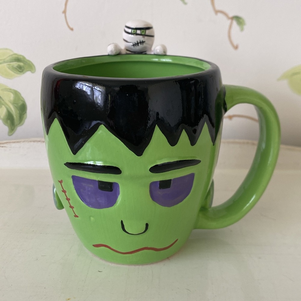 222 Fifth Fright Night Green Frankenstein & Mummy Coffee Mug - Halloween Mug